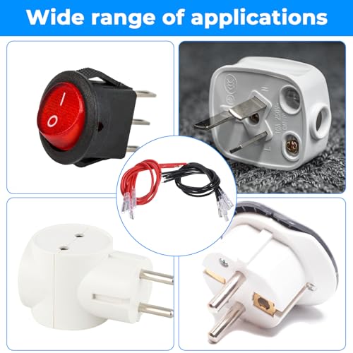 30Pcs 2.8mm 4.8mm and 6.3mm Female Spade Crimp Terminal with Insulating Sleeve and Wire, Red+Black Quick Splice Connector Kit for Speaker Wire, Crimp Terminal Assortment with 30cm Wires