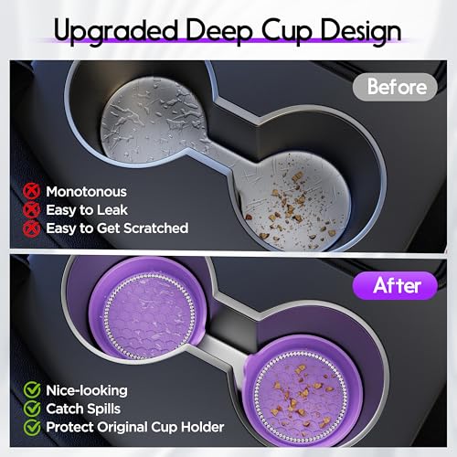 Amooca 2-Pack Car Cup Holder Coaster Bling Crystal Rhinestone Car Interior - color: Purple, size: 2 Pack