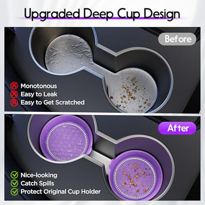 Amooca 2-Pack Car Cup Holder Coaster Bling Crystal Rhinestone Car Interior - color: Purple, size: 2 Pack