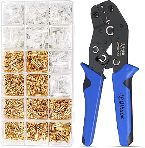Wire Terminal Crimping Tool Kit, Qibaok Ratcheting Wire Crimper AWG 22-16(0.5-1.5mm²) with 500PCS Female Male Spade Connectors & Bullet Connectors Terminals