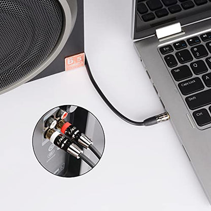 J&D 3.5 mm to Dual RCA Male Stereo Audio Cable, Heavy Duty RCA Cable Gold Plated Copper Shell 3.5mm Male to 2 RCA Male Cable for Smartphone/MP3 Player/Tablet, 1 Feet - size: 1 Feet