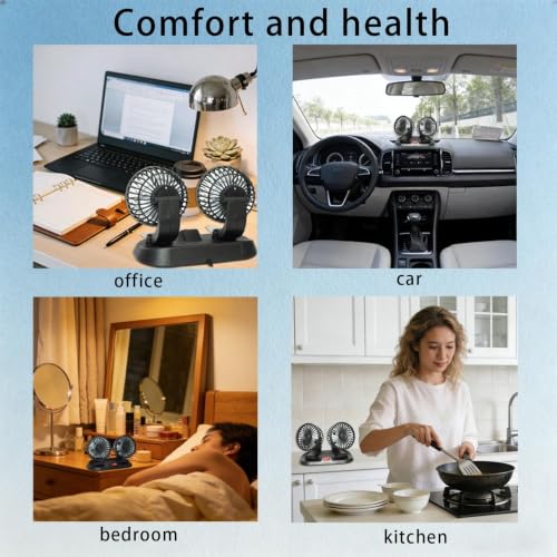 USB Dual Head Car Cooling Fan, 5V Brushless Motor, 2 Speed, 360° Rotation, Dashboard Mount, for Cars, SUVs, Trucks, RVs & Desk Use - color: 5V