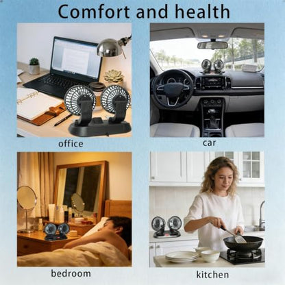 USB Dual Head Car Cooling Fan, 5V Brushless Motor, 2 Speed, 360° Rotation, Dashboard Mount, for Cars, SUVs, Trucks, RVs & Desk Use - color: 5V