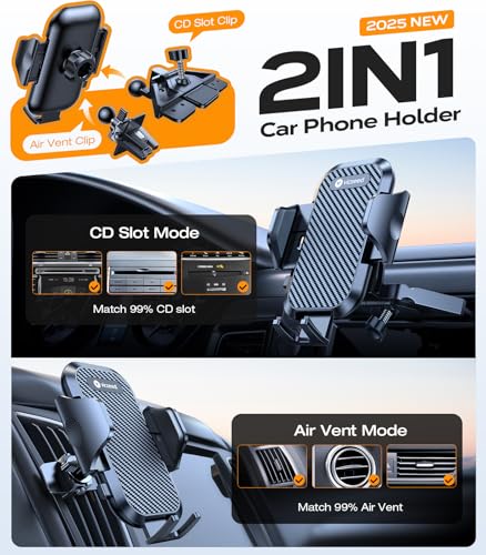 VICSEED Secure Hold Car Phone Holder, Upgraded CD Slot&Air Vent Metal Clip - color: Classic Black