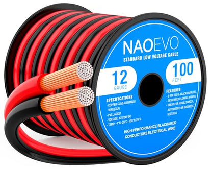 NAOEVO 12 Gauge Wire 2 Conductors, CCA Red Black Electrical Wire, 100FT - size: 100ft, style: 12AWG