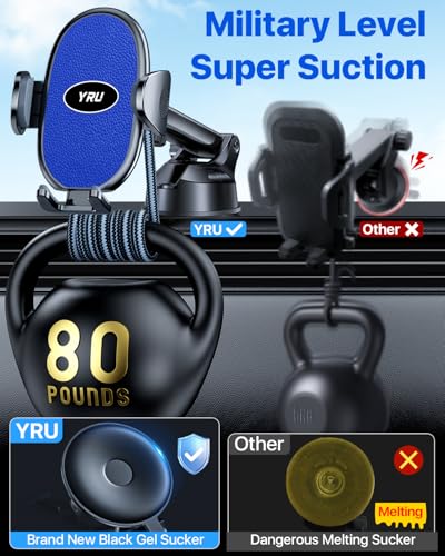 YRU Upgraded Universal Car Phone Holder Mount【360°Rotatable & Strong Suction】 Cell Phone Car Dashboard Windshield Phone Holder Dash Vent Stand for iPhone 17 16 Pro Max Samsung Truck, Star Blue - color: Star Blue