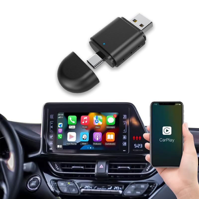 2-in-1 Wireless CarPlay & Android Auto Adapter – Plug & Play USB/Type-C Dongle, Bluetooth 5.4 + 5.8GHz Wi-Fi, Converts Wired CarPlay & Android Auto to Wireless, Fast Stable Connection