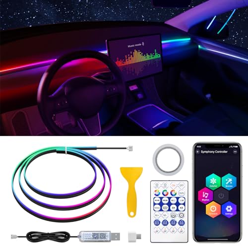 Dreamcolor Acrylic Interior Car LED Strip Light with USB/Type C, 47.24 inches Fiber Optic Ambient Lighting Kits, 16 Million Colors Sound Active Function - size: Dreamcolor 1 Light (47.24 inch)