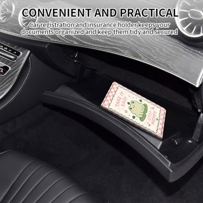 Car Registration and Insurance Card Holder Wallet, Cute Frog Vehicle Document Organizer for Glove Box, Auto License & ID Card Holder Case, Slim Multi-Slot Car Paper Organizer - color: Cute Frog