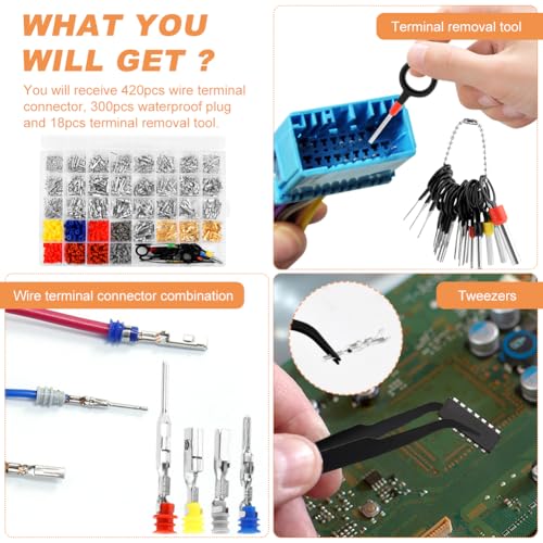 950pcs Pin Connector Kit,with Crimping Plier,Car Electrical Wire Connectors Terminal Pins,1/1.5/1.8/2.2/2.3/2.8/3.5mm Male & Female Wires Pins, Non Insulated Wire Terminal Pin Kit