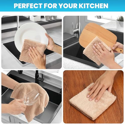 12 Pack Cleaning Cloth,Ultra Soft Absorbent Quick Drying Microfiber Cleaning Rags,No Scratches,Reusable,Washable,Lint Free Cleaning Towels for Kitchen,Window,Glass,car,11.8"×11.8"(Camel) - color: Camel