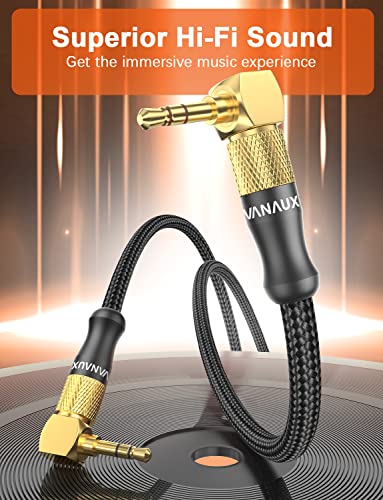VANAUX 90 Degree Right Angle Aux Cable Male to Male 3.5mm Audio Cable Stereo Aux Cord Compatible with Laptop, Smartphone, Music Player,Tablets,Speakers (3.3feet/1m) - size: 3.3 ft