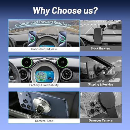 Phone Mount for BMW Mini Cooper (2007-2013 R56,08-14 R55,09-15 R57,12-15 R58/R59),Magnetic Phone Holder,Magsafe Car Mount,Dual 15W Wireless Charger for Driver & Passenger,Hands Free,with Car Adapter - size: BMW Mini Cooper | 2007-2013 (2PC)
