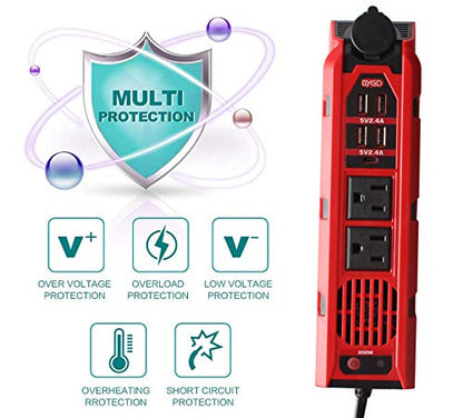 BYGD 200W Car Power Inverter DC 12V to 110V AC Car Adapter Outlet Converter - color: Red