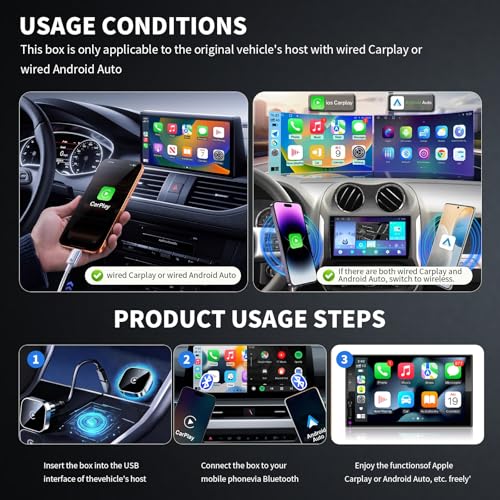 Wireless CarPlay and Android Auto Adapter, Ultra-Compact Aluminum Design with Dual-Band Technology, USB-C/USB-A Compatible for Wired CarPlay Vehicles