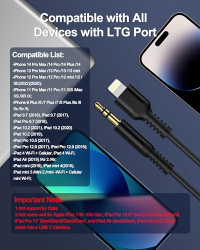 iPhone Aux Cord, Aux to 3.5mm Coiled Lightning Cable Auxiliar Audio Male - color: 1*Black