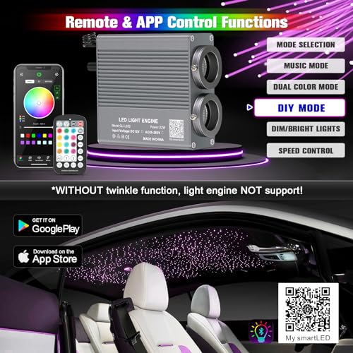 32W Starlight Headliner Kit, Star Lights for Car Roof&Home Decoration, Fiber Cable 1000pcs*0.03in*13.1ft RGBW Star Light Headliner with Bluetooth APP/Remote Control/Music Mode - size: 1000pcs*0.03in*13.1ft