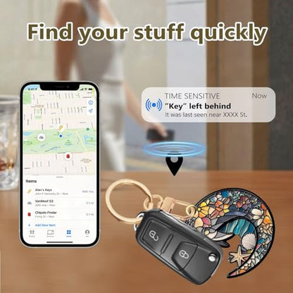 Dolphin Leather Keychain Case Holder,GPS Tacker With Keychain Ring,Stained Glass Style Access Card Scratch-Resistant,Finders Accessories For Pets, Luggage, Wallet, Backpacks - color: Dolphin