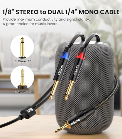 Tisino 1/8" to 1/4" Stereo Cable, Dual 1/4" to 3.5mm Audio Cable, 10FT/3m - size: 10 feet