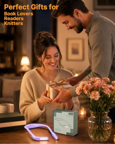 Reading Light with Storage Case, 3 Colors Dimmable Neck Lamp - color: Purple Light with Storage Case