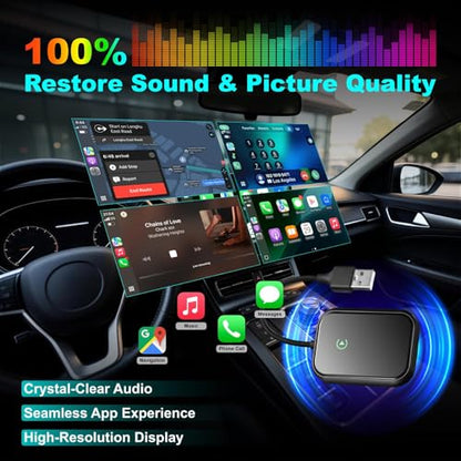 Wireless CarPlay Adapter for iPhone, Wireless Adapter USB-C, Bluetooth Connection, Auto-Switch Between Multiple iPhones, Fast & Stable, iOS 10+ (Space Black) - color: Classic Black