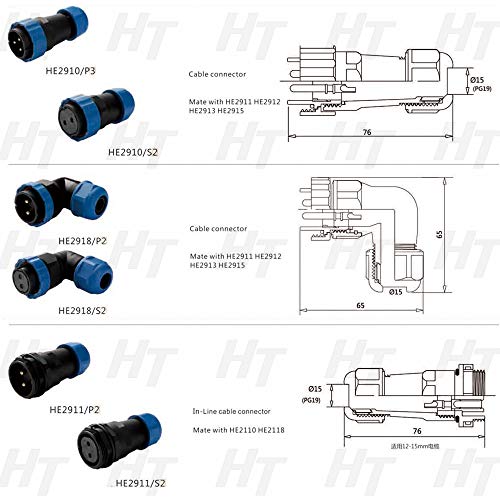 HangTon HE29 12 Pin Connector Power Waterproof IP68 Circular Male Female 14AWG Cable Plug Panel Socket, 10 AMP, Quick Disconnect - size: 12 pin