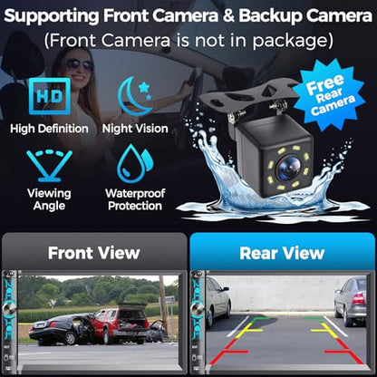 7-Inch Double Din Car Stereo with Apple CarPlay, Android Auto - style: Volume knob + 4 physical buttons