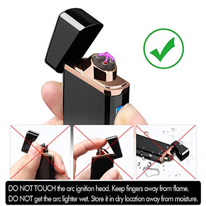 Electric Arc Lighter USB Rechargeable Windproof Flameless Plasma with Battery Indicator for Fire, Cigarette, Candle - Outdoors Indoors | Bright-Black (Upgraded).