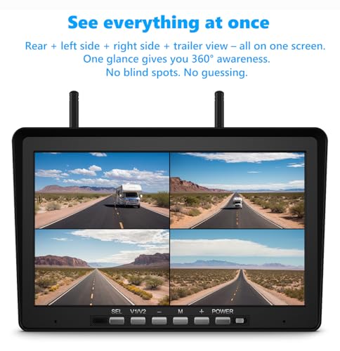 ZEROXCLUB Wireless RV Backup Camera System with 10.1-Inch DVR Monitor, 1 Rear Sharkfin, IP69K Waterproof, IR Night Vision, Adjustable Parkinglines, Compatible with Furrion Pre-Wired RVs - BY5 - size: 10.1"-1 Cam