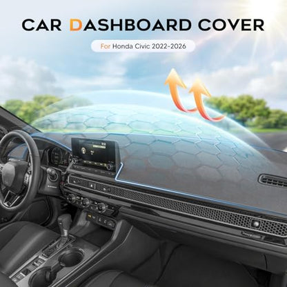 Cartist Gray Dash Cover for 2022-2025 2026 Honda Civic Dashboard Cover Accessories,Anti-Glare Dashboard Cover with UV Protection, Non-Slip Civic Dash Mat - color: 22+Civic(Gray)