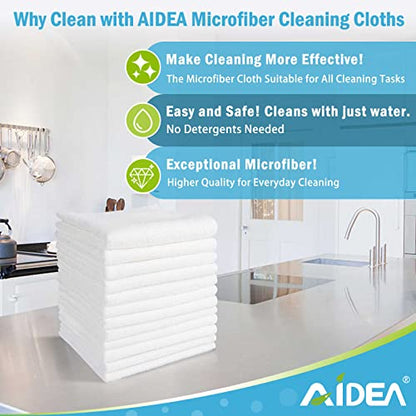 AIDEA White Microfiber Cleaning Cloth 50PK, Absorbent Cleaning Rags 12"x12" - color: White, size: 12in.x12in.