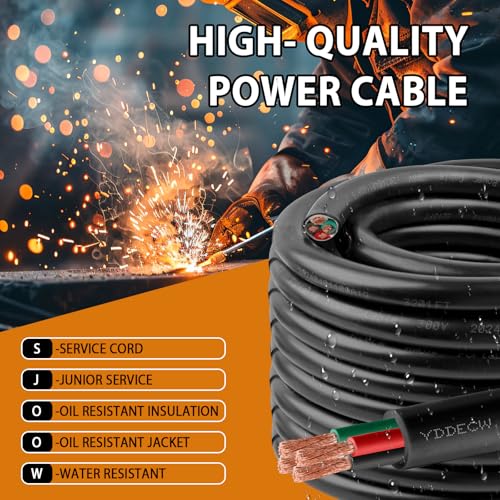 100ft 12/4 12 AWG Portable Power Cable - SJOOW 300V 12 Gauge Electric Wire for Motor Leads, Portable Lights, Battery Chargers and Machinery - 4 Conductor - Black - size: 100 Feet, style: 12AWG(4 Conductor)
