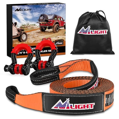 Nilight 3" x30' Recovery Tow Strap Kit Two 3/4" Anti-Theft D-Ring Shackles - color: 30ft Tow Strap +D-Ring Shackle