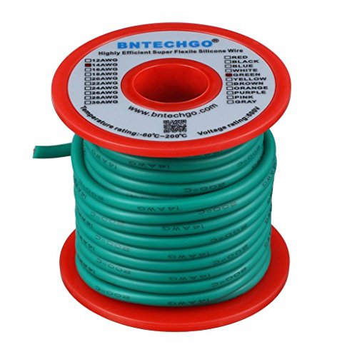BNTECHGO 14 Gauge Silicone Wire Green 25ft Stranded Tinned Copper Wire - color: Green, size: silicone wire 25ft