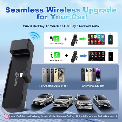 Carlinkit FireDrive Link Pro Car TV Converter, Wireless CarPlay Adapter with HDMI for Fire TV Stick Streaming, Convert Wired CarPlay to Wireless Android Auto & Apple CarPlay Dongle, Plug & Play