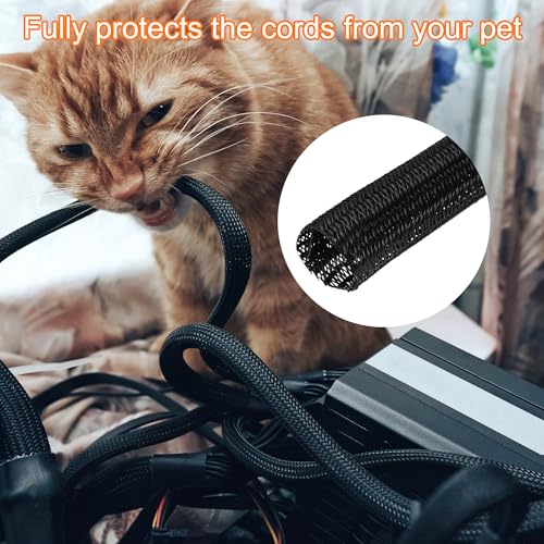 MECCANIXITY Split Sleeve Wire Loom 9/16" 25Ft Black Self Wrapping Braided Sleeve UL94-V2 Fireproof PET Sleeving for Automotive, Home Cable Management - color: Black, size: 9/16 Inch x 25Ft