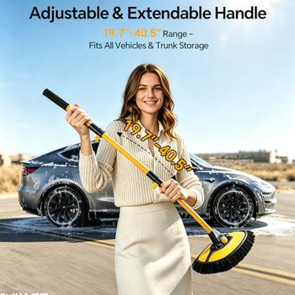 7 in 1 Car Wash Kit with 20L Folding Bucket & Brush, Extendable Car Wash Brush with 40.5" Long Handle, 15° Curved Aluminum Pole, Scratch-Free Microfiber Chenille Mop for SUV Truck RV, Yellow - color: Yellow