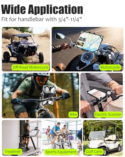 Motorcycle Phone Tablet Mount for 3/4"-11/4" Handlebar, Dual Protection Bike Tablet Holder Fits 4-11" Devices, Bicycle Scooter Handlebar Clamp for iPad Pro/Air/Mini, Galaxy Tab Z Fold
