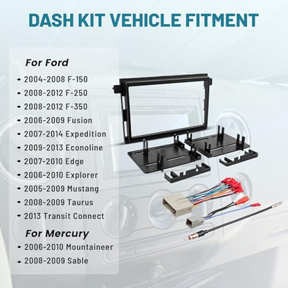 NuIth Double DIN Installation Kit W/Radio Wire Antenna Adapter for Select 2004-2010 Ford Edge/Explorer /F150/Fusion 2004-2009 Mercury Double DIN Radio Install Dash Kit