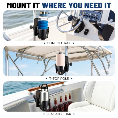 Boat Rail Cup Holder with Phone Slot, Clamp-On Mount for 0.6-1.57 in Rails