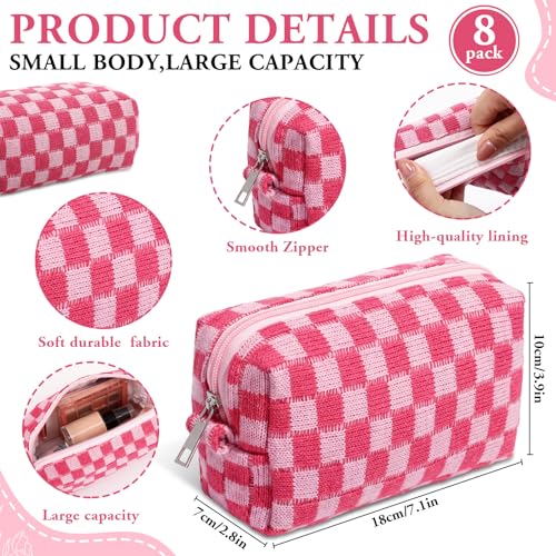 Gilprop 8 Pcs Checkered Makeup Bag Small Cosmetic Pouch Bulk,Colorful 1 - color: Colorful 1