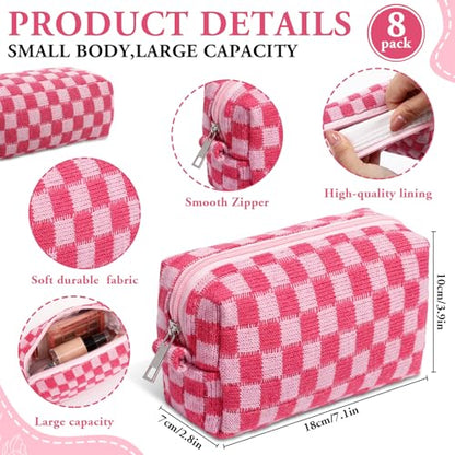 Gilprop 8 Pcs Checkered Makeup Bag Small Cosmetic Pouch Bulk,Colorful 1 - color: Colorful 1