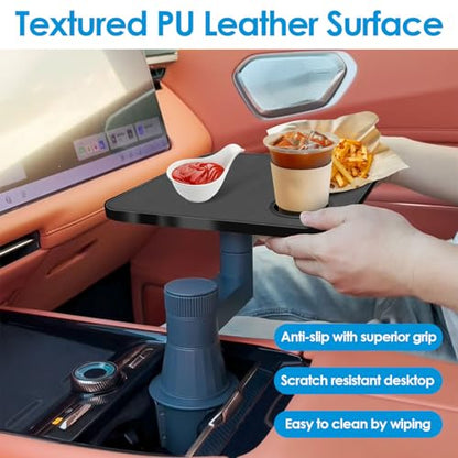 Car Tray& Car Desk for Laptop,Dual 360° Rotating,Anti Slip Leather Surface, Food Tray, Cup Holder Table Compatible with Tesla Model Y/3/S, Ford F150/Explorer/Maverick/Home Theater Seating (Black) - color: Black