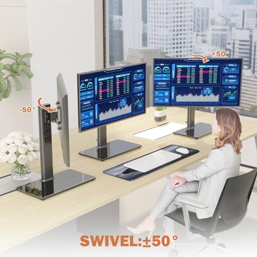 Hemudu 2 Pack Single LCD Computer Monitor Free-Standing Desk Stand Riser for 13 inch to 32 inch Screen with Swivel, Height Adjustable, Rotation, Holds One (1) Screen up to 77Lbs(HT05B-201)