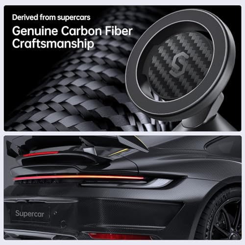 SYNCWIRE MagSafe Car Mount - Flexible Rotation Magnetic Phone Holder for Dash, Strong Magnets, Universal Compatible iPhone, Samsung, Pixel - MagSafe Car Accessories - color: Carbon Fiber