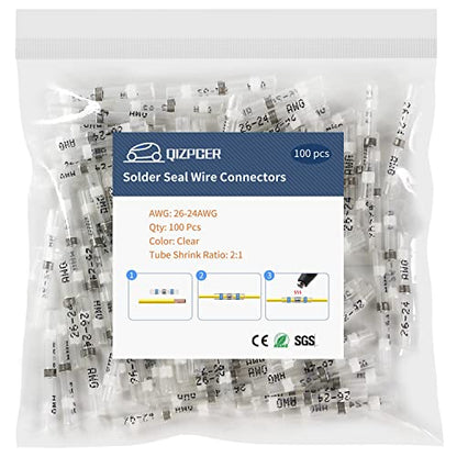 100 Pcs Solder Seal Wire Connectors, 26-24 AWG Heat Shrink Solder Connectors, Marine Grade Waterproof Butt Electrical Wiring terminals for Automotive Boat Truck - size: Clear (AWG 26-24)