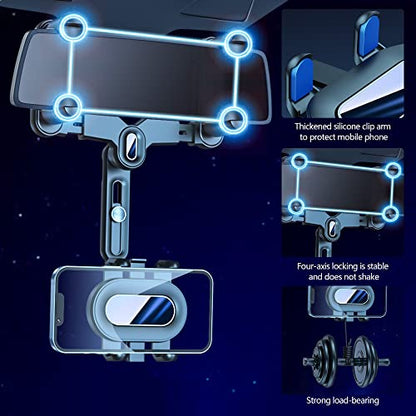 Turcee Car Rearview Mirror Navigation Phone Holder, 360 Rotatable and Retractable, for iPhone, Samsung Galaxy & All Smartphones