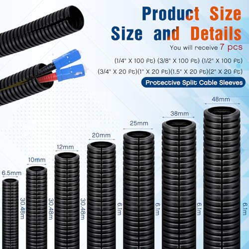 Sasylvia Mixed Sizes Split Wire Loom Tubing, Cord Protector - size: Mixed Sizes