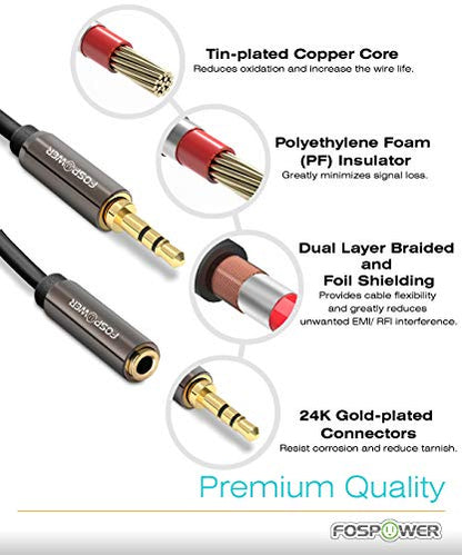 FosPower (2 Pack 3.5mm Male to Female Extension Cable 24K Gold Plated 15FT - size: 15ft-2Pack