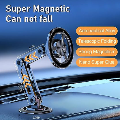 Universal 360° PRO Magnetic Suction Phone Holder Car,Alloy Folding Magnetic Cell Phone Holder for Car [Super Strong Magnet] Bracket Magnetic Dashboard Phone Car Mount for All Smartphone (Black) - color: Black